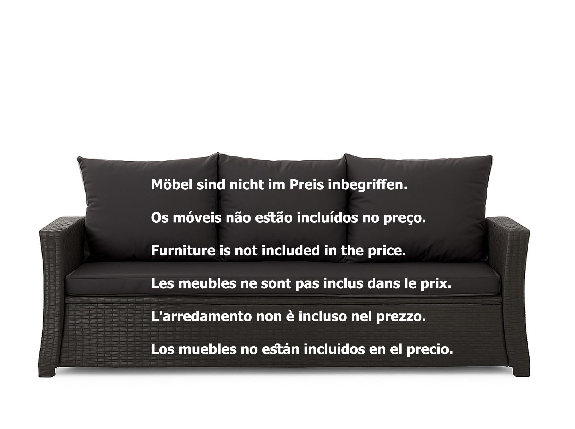 Cuscino per panca - Cuscino per seduta esterna per panca da giardino in polyrattan - Cuscino per panca per sedile in rattan dondolo (Nero, 150 x 50 x 50 cm)
