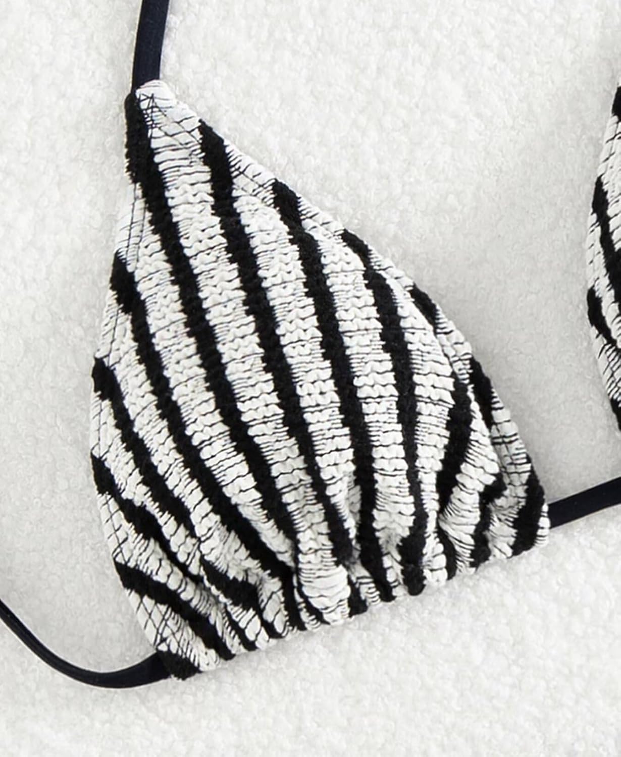 Women's Striped Halter Bathing Suit High Waisted Triangle Colorblock Swimsuit Bikini Set - Image 3