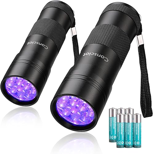 Consciot 2 Pack UV Flashlight Black Light, 12 LED 395nm Ultraviolet Blacklight, Portable Mini Torch Light Pet Urine Detector for DogCat Urine, Dry