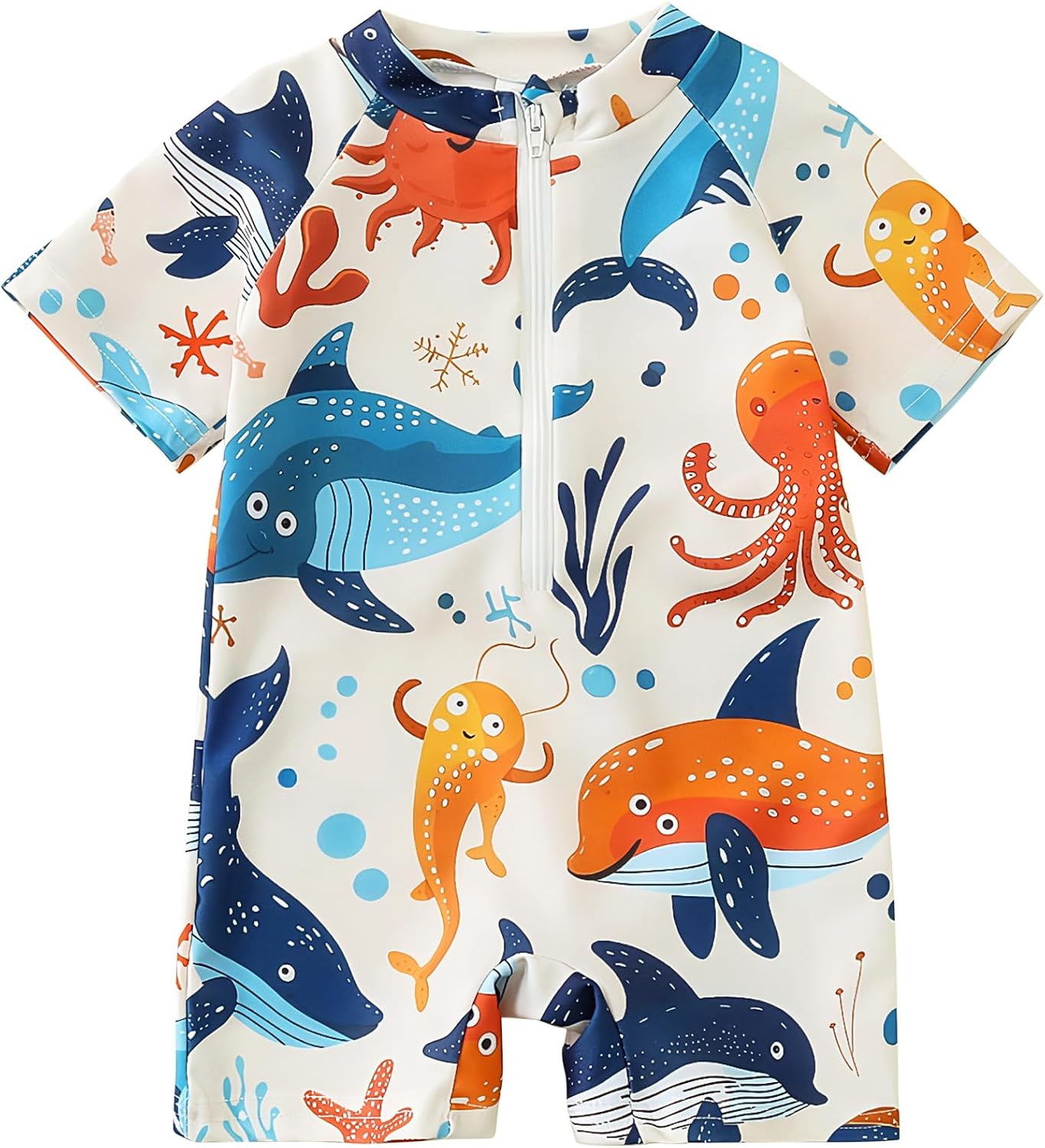 Toddler Infant Baby One Piece Swimsuit Short Sleeve Sun Protection Bathing Suit Round Neck Stretchy Swimwear 0-3T