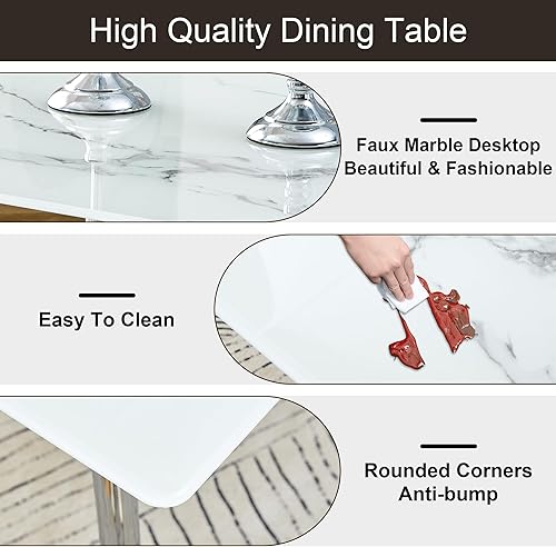 Miniatura 4 de Mesa de comedor rectangular moderna de piedra sinterizada de imitación de 51 pulgadas con mesa de vidrio de 0.3 pulgadas de grosor y patas de metal