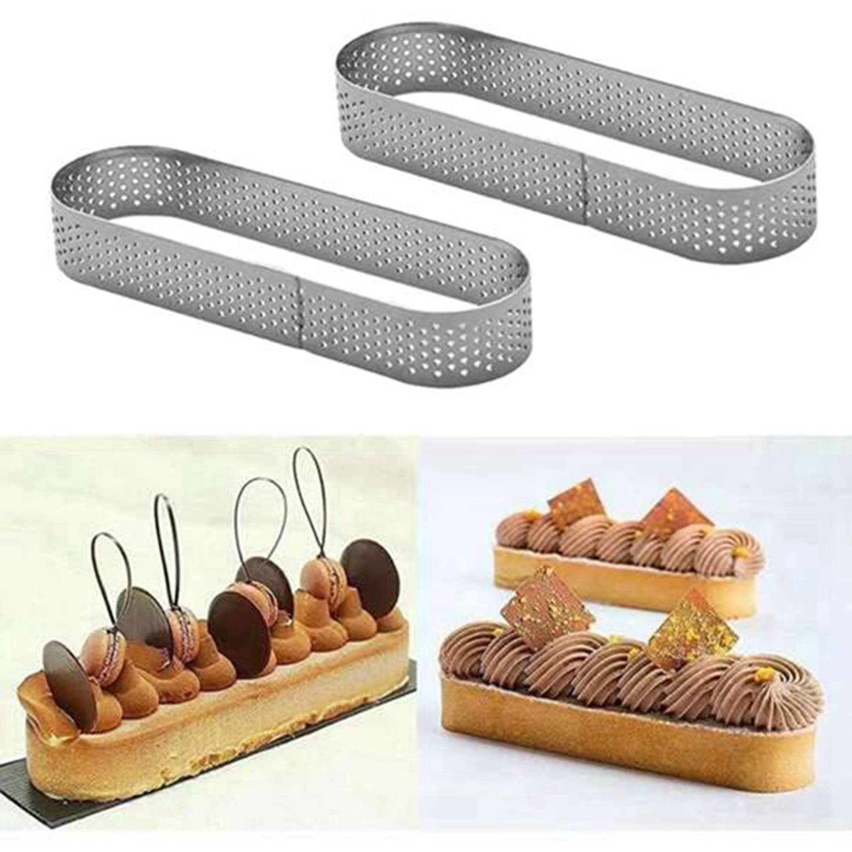 60 moldes ovalados para tartas, moldes perforados para tartas, acero inoxidable, anillo redondo para tartas, mousse, quiche