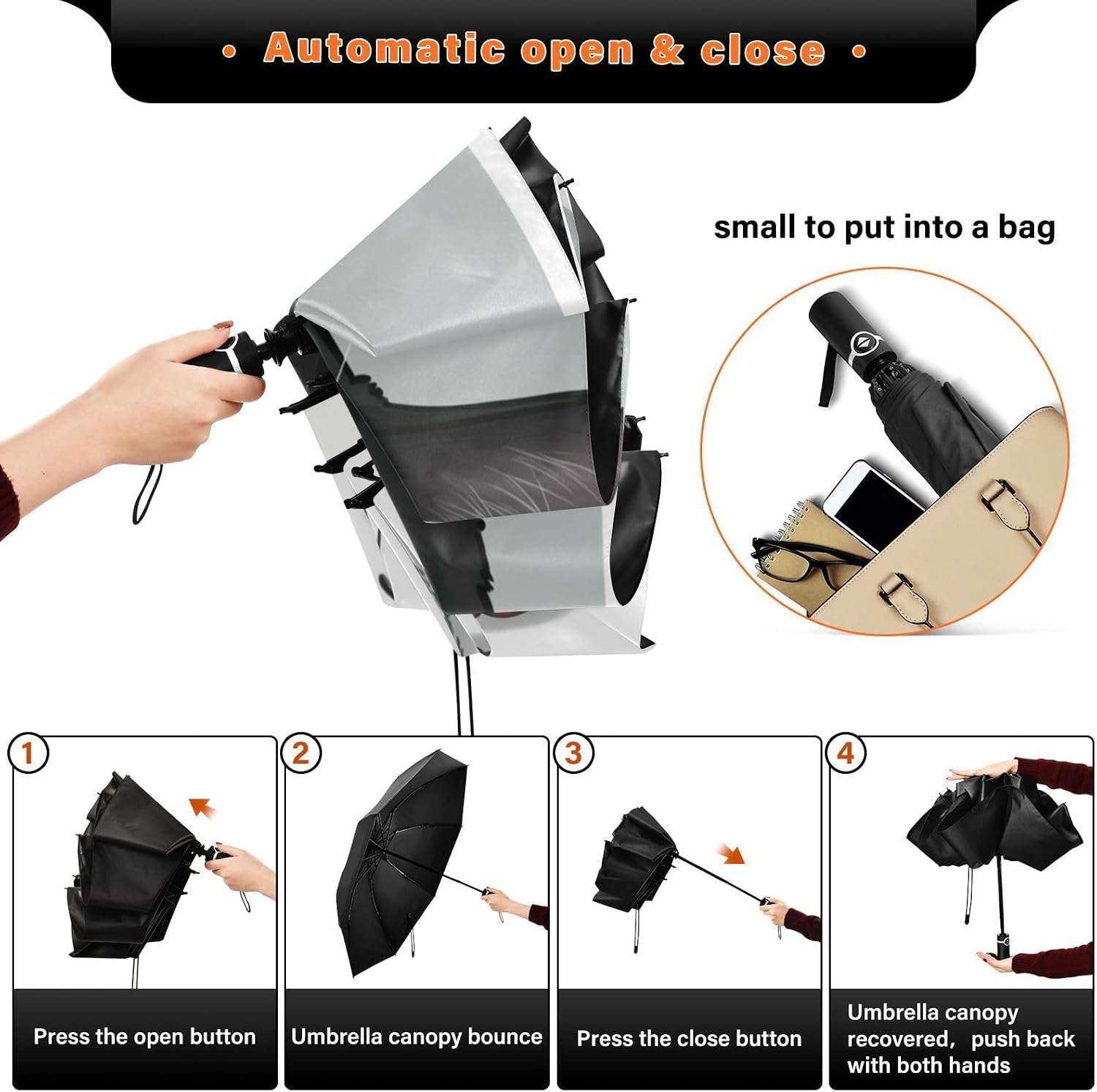 JIPONI Windproof Travel Umbrellas 01 - Large Compact Umbrella for Rain & Sun, Automatic Anti-UV Protection and Light Folding for Backpack & Car