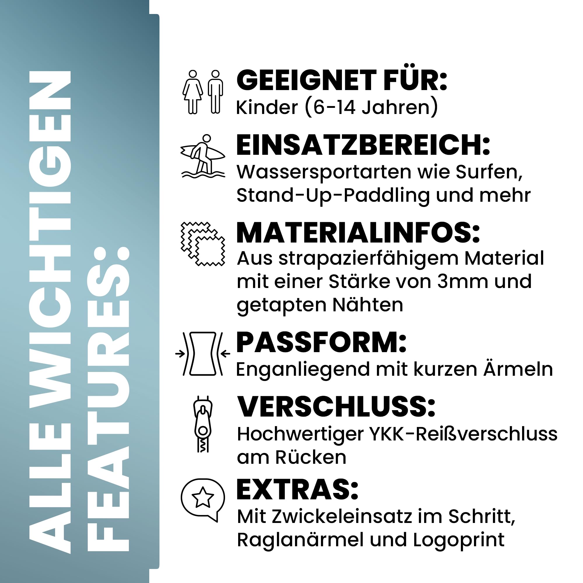Kid's SeapineHe. Neoprenanzug für Kinder kurz 3mm - Neopren Shorty Kurzarm mit Rücken-RV – Wetsuit für Schwimmbad, SUP, Meer etc. – Leichter Tauchanzug aus Stretchmaterial