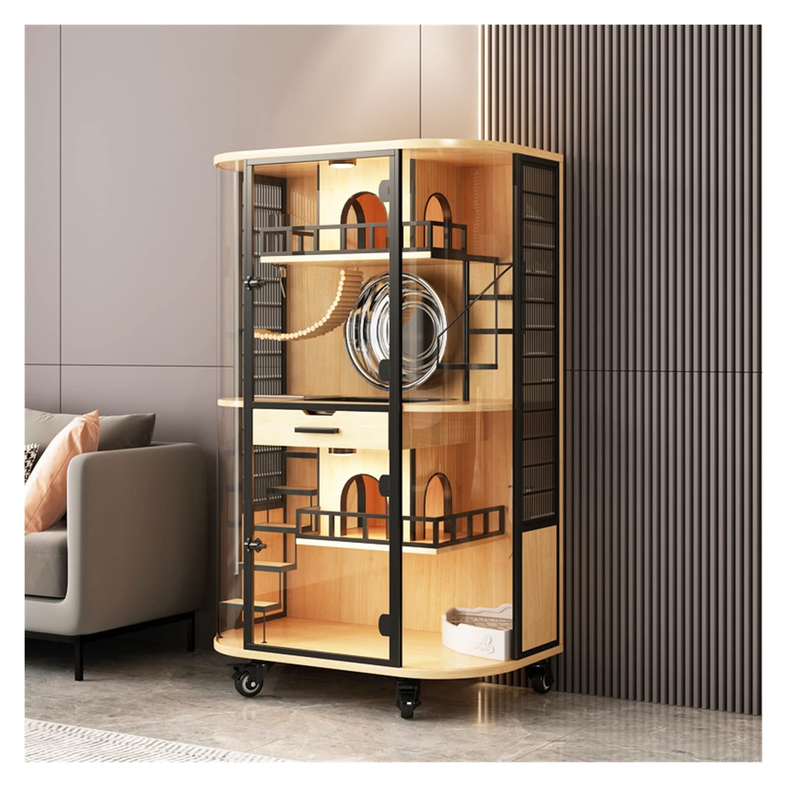 SUNESA Caseta para Gatos Gabinete de Gato de Madera Maciza Villa Bungalow Doble Gato Casa para Gatos