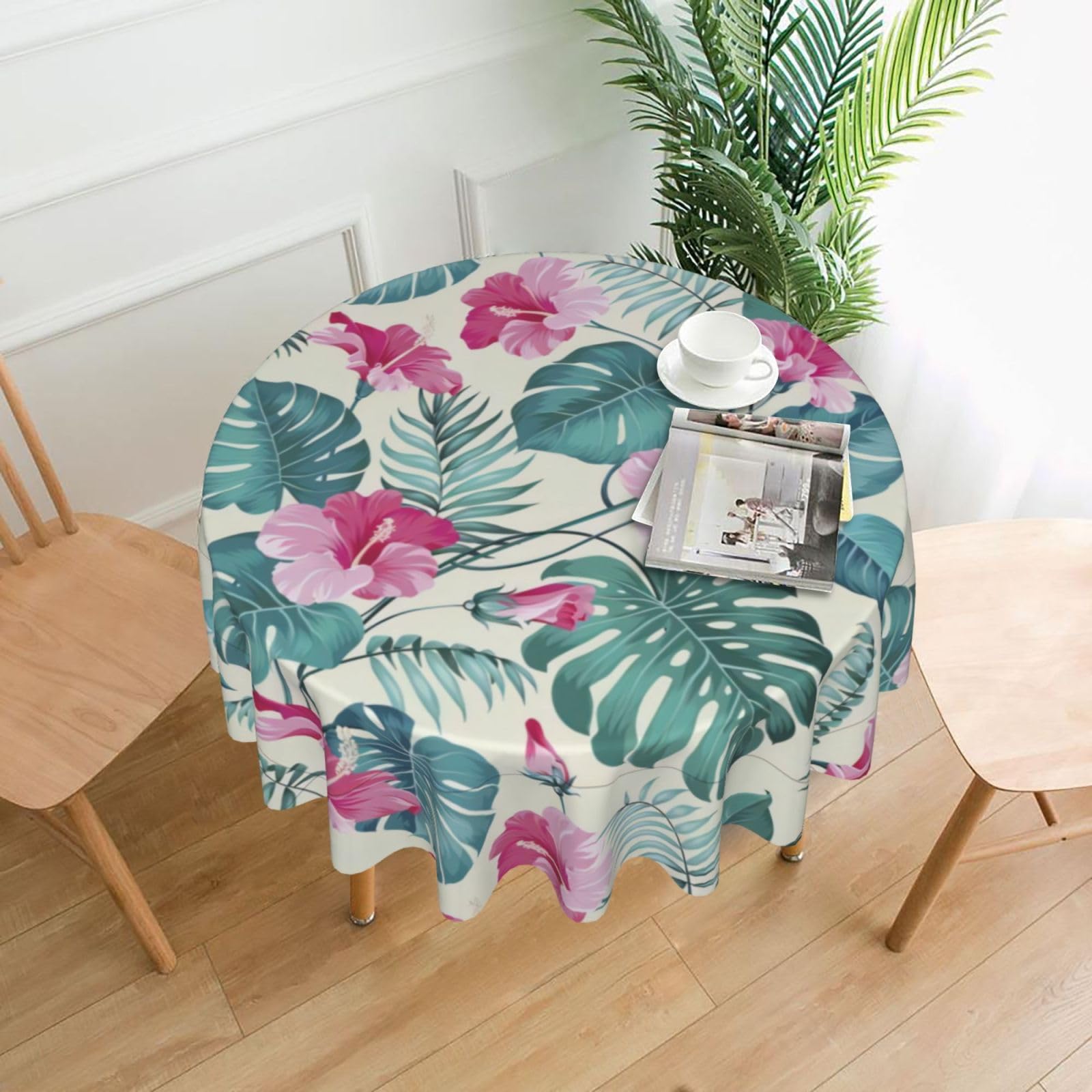 YYHHAOFA palm tree leaf Prints 60in Round Decorative Tablecloth – High-Grade Polyester Throw Cover for Dining, Parties, and Outdoor Events