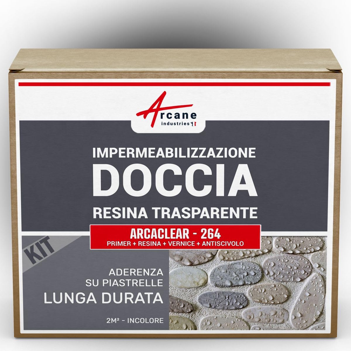 Impermeabilizzazione Trasparente Doccia e Bagno - ARCACLEAR 2 m² | Resina Trasparente su Piastrelle, Calcestruzzo, Pietra, Impermeabilizza, Antiscivolo, Non Ingiallisce - Arcane Industries