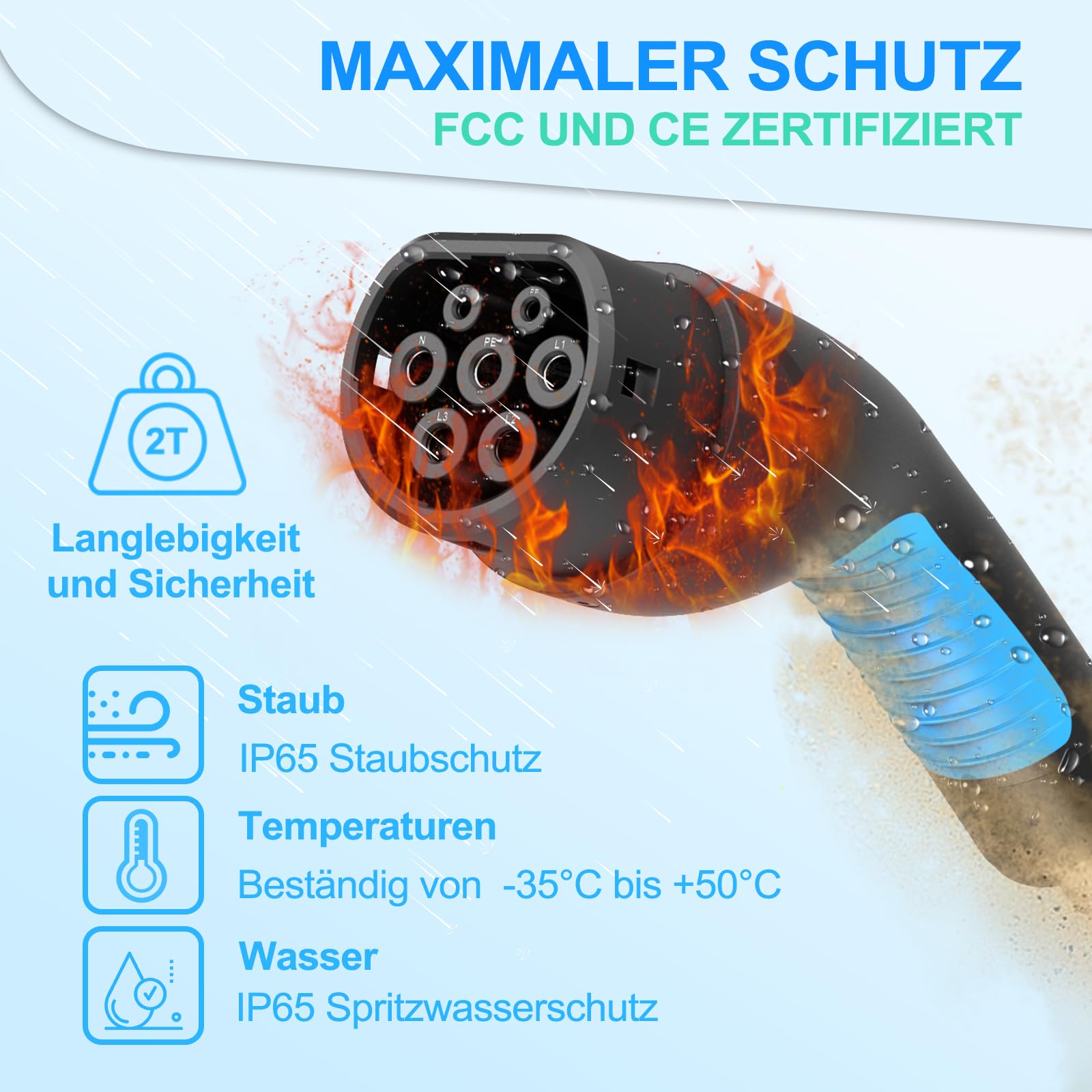 Typ 2 Ladekabel, 6m 16A 3 Phasig Typ 2 Ladekabel 11kW mit Tasche für EV Elektroautos-Ladekabel Typ 2 für E Auto EV/PHEV-Ladekabel E Auto- Ladekabel Elektroauto Typ 2 kompatibel mit jedem Elektroauto