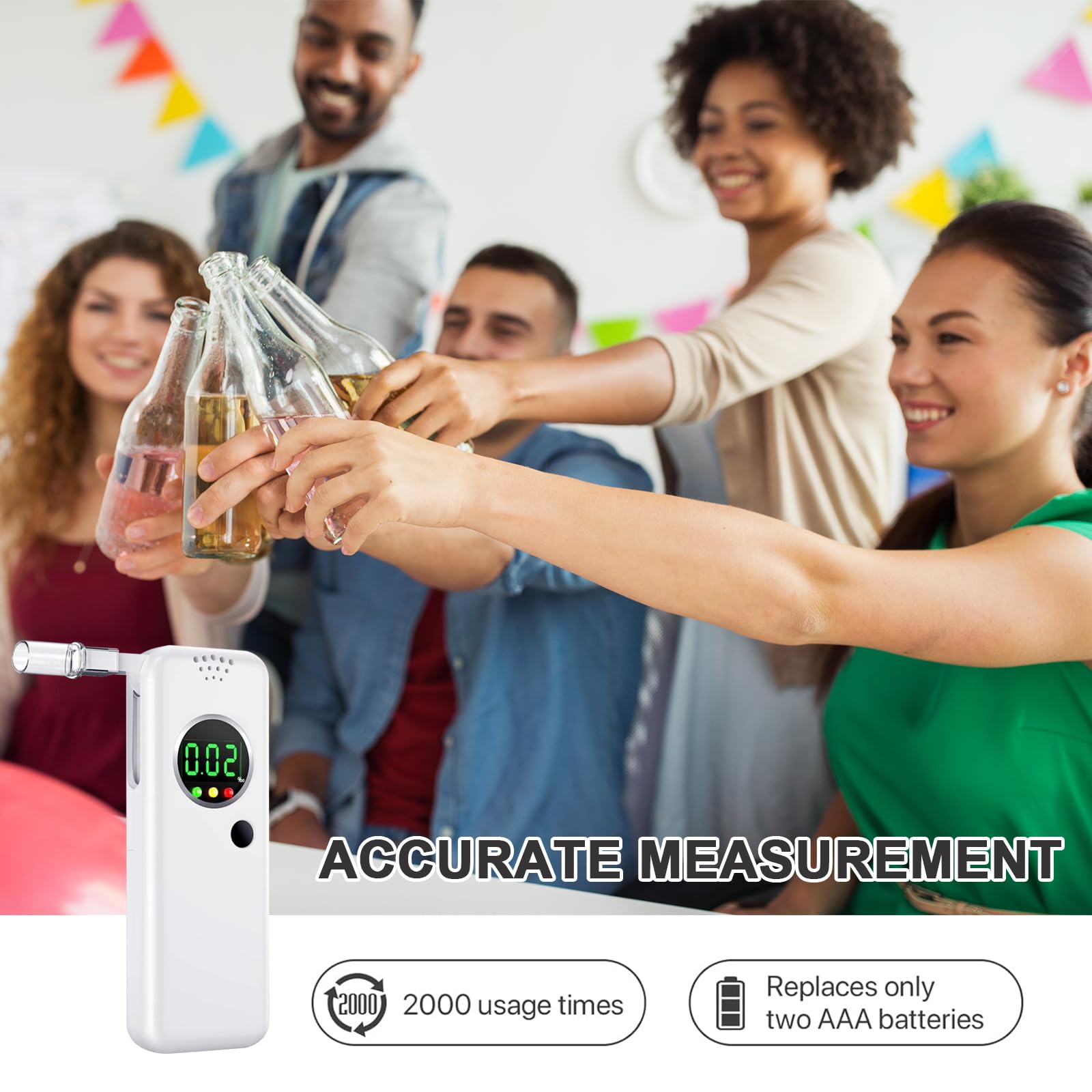 Etilometro Portatile Professionale, Certificato e di Precisione con Display LCD - Tester Alcolico per Casa e Feste, Include 5 Bocchini