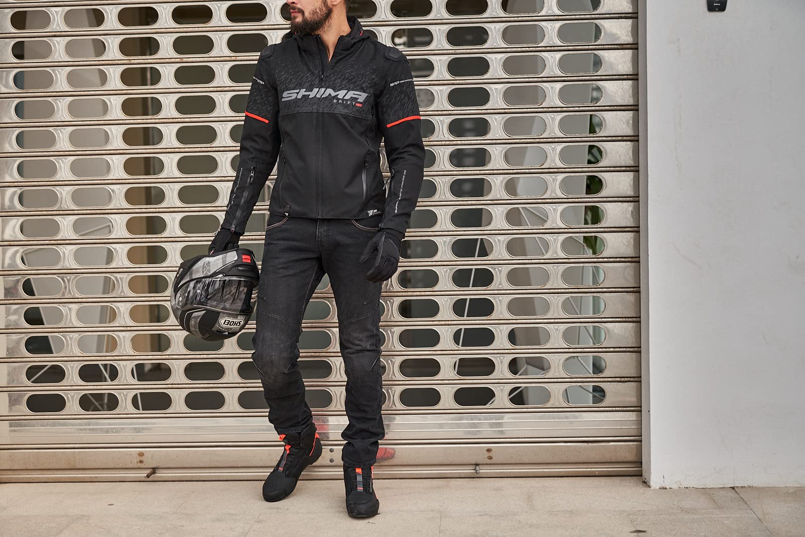 Shima Devon - Pantalones Vaqueros para Motocicleta, elásticos, ventilados, Ajustados, para Hombre, con Refuerzos de Fibra QL, Protectores CE de Rodilla y Cadera
