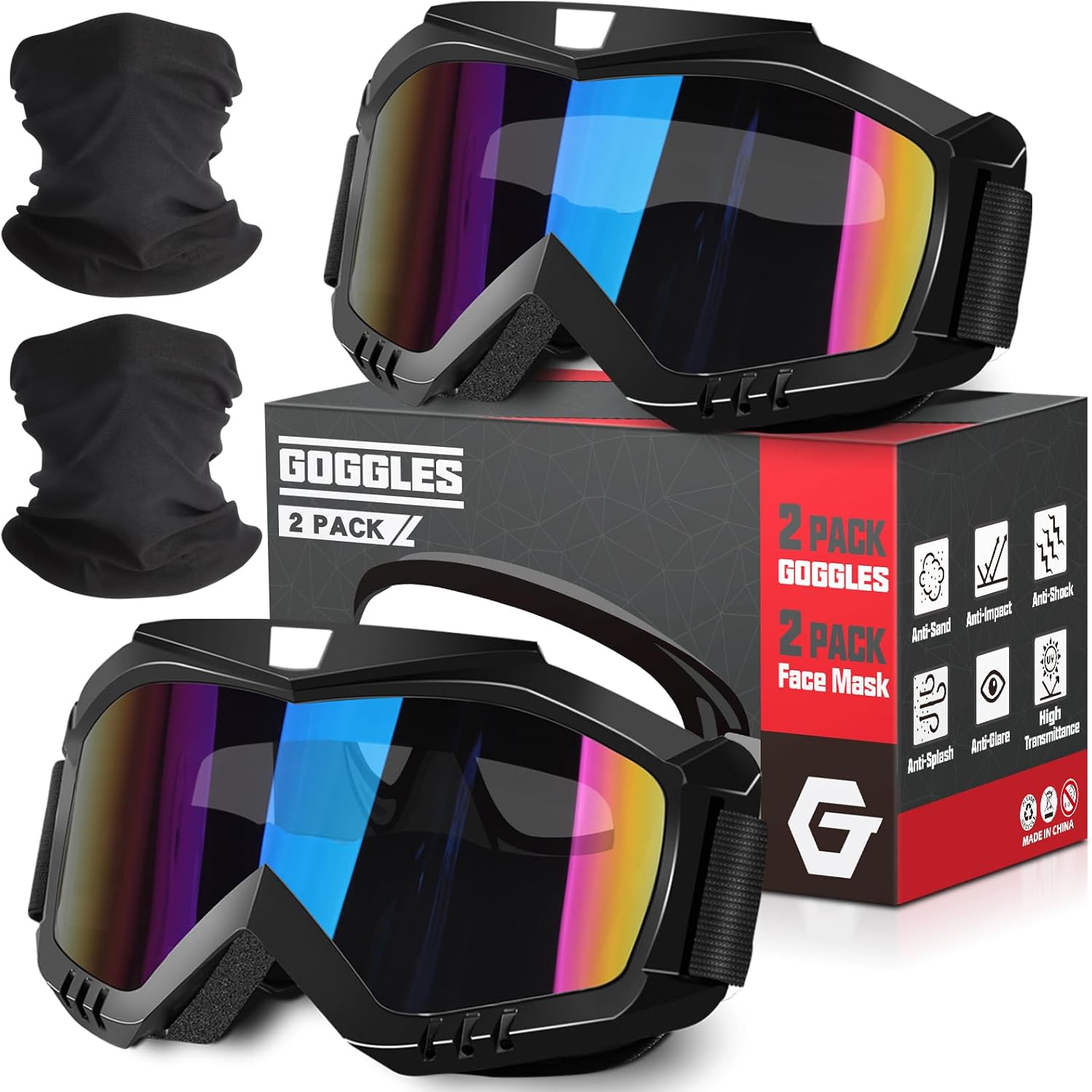 OXG Motorcycle Goggles - ATV & Dirt Bike Goggles with UV400 Dustproof Lens for Adults & Youth Multicolored / Multicolored