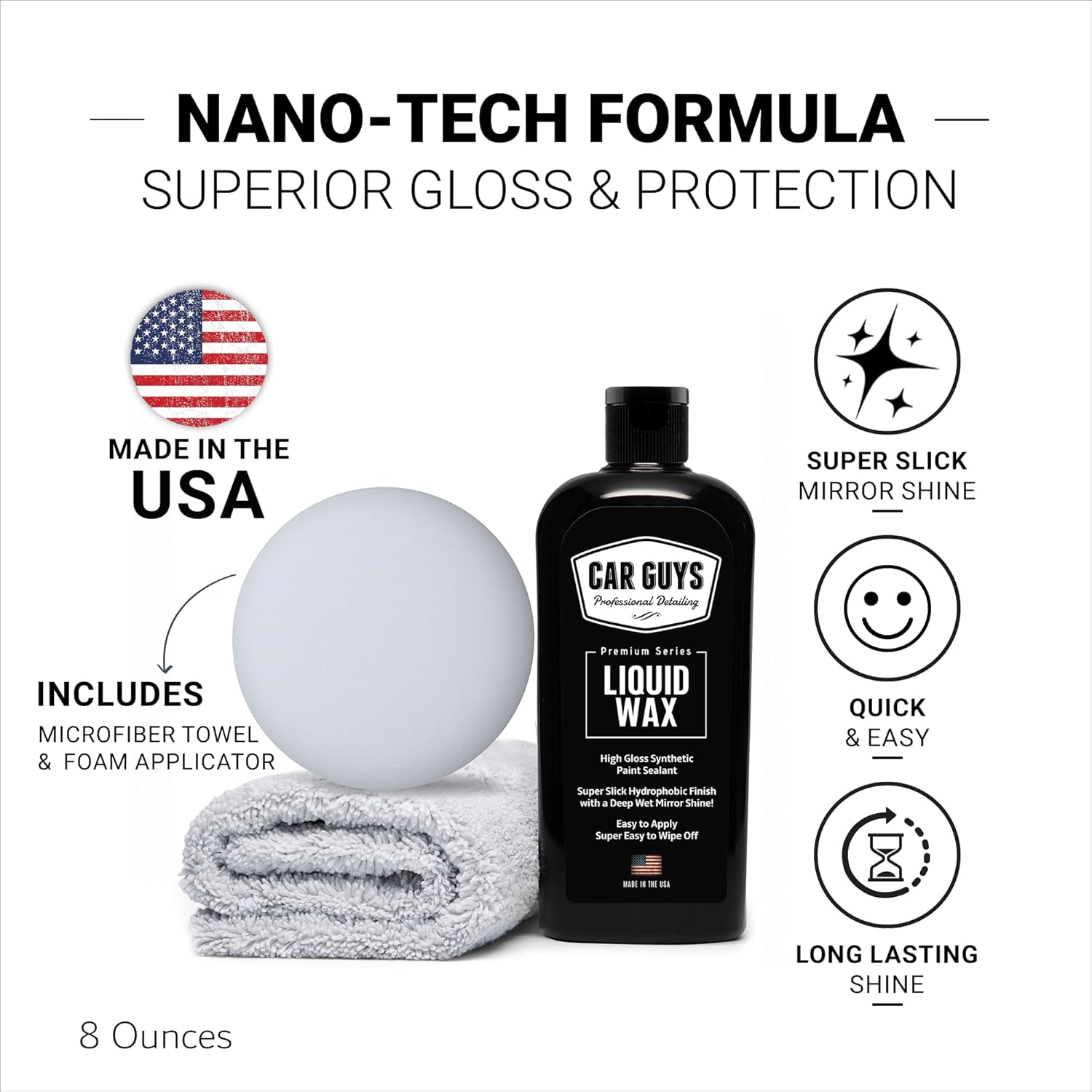 CAR GUYS Liquid Wax | Advanced Car Wax | Superior Protection with a Carnauba Shine | For all Paint Colors and Excellent Black | 8 Oz Kit - Image 3