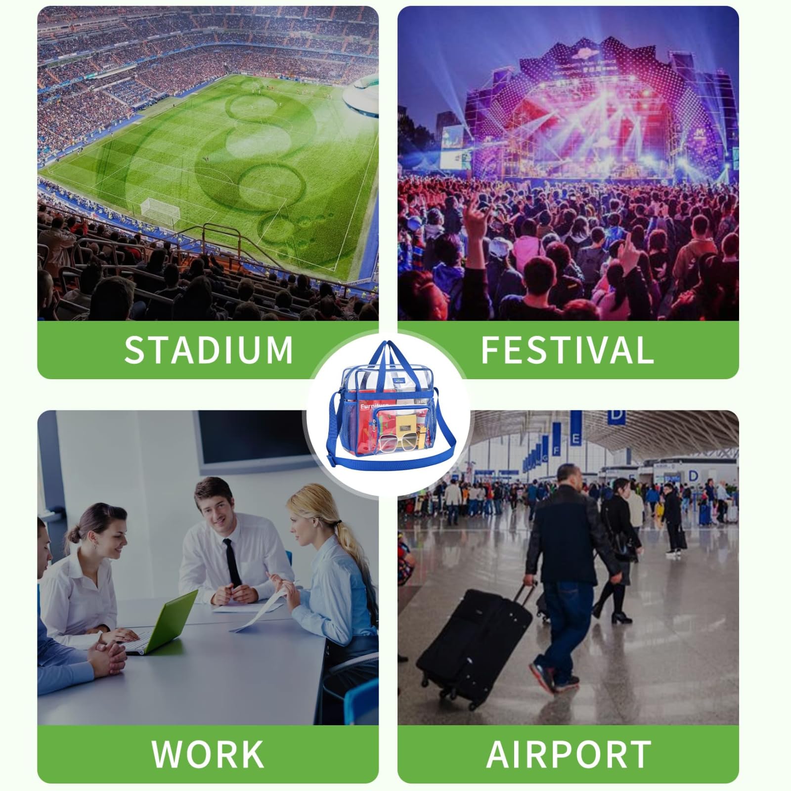 Bagenius Borsa tote trasparente approvata dallo stadio, borsa a tracolla trasparente per concerti, lavoro e sport, 30,5 x 15,5 x 30,5 cm
