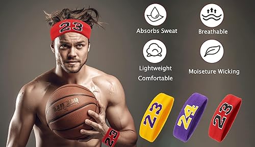 Miniatura 8 de Juego de muñequeras de baloncesto, bandas atléticas para el sudor, 24 bandas de sudor, absorbentes de sudor, para accesorios de fiesta