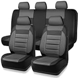 Leather Seat Covers Full Set Universal Water Resistant 3D Foam Back Support&comma; Luxury Comfort Automotive 5 Seat Covers All Season Fit for SUV&comma;Sedan&comma;Van&comma; Airbag Compatible Elegance&lpar;Gray Black&rpar;