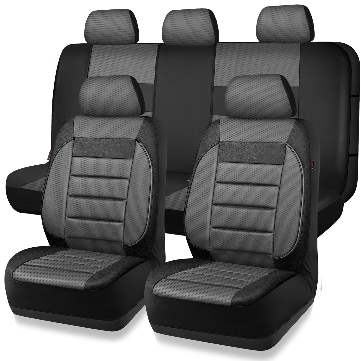 CAR PASS Leather Seat Covers Full Set Universal Water Resistant 3D Foam Back Support, Luxury Comfort Automotive 5 Seat Covers All Season Fit for SUV,Sedan,Van, Airbag Compatible Elegance(Gray Black)Global Recycled StandardGlobal Recycled StandardGlobal Recycled Standard