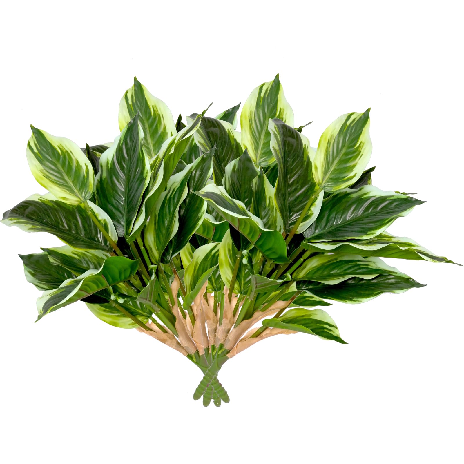 AUMVEYI 4 Pcs Artificial Hosta Plants Outdoor, 16" Fake Tropical Green Plants, UV Resistant, Realistic, Faux Green Leaf Stems for Home Offices Outside