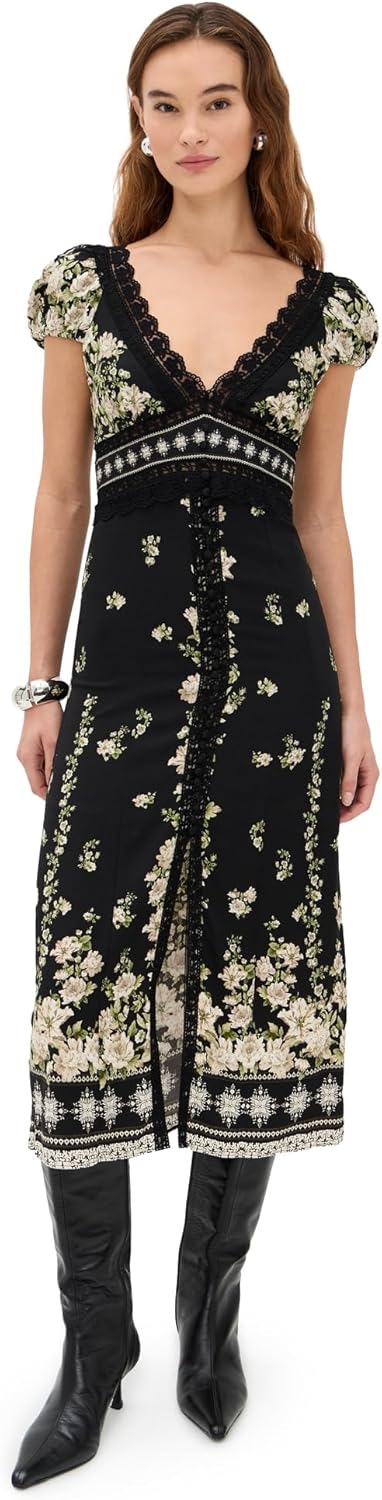 alice + olivia Women's Rose Lace Detail Midi Dress