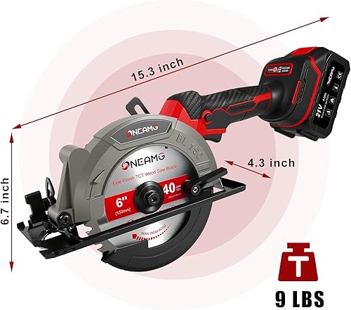 Miniatura 7 de Mini sierra circular inalámbrica de 6", sierra circular inalámbrica compacta de 21V, batería de 4.0Ah, 5800RPM, corte máximo 2-16" (90), 1-14" (45),