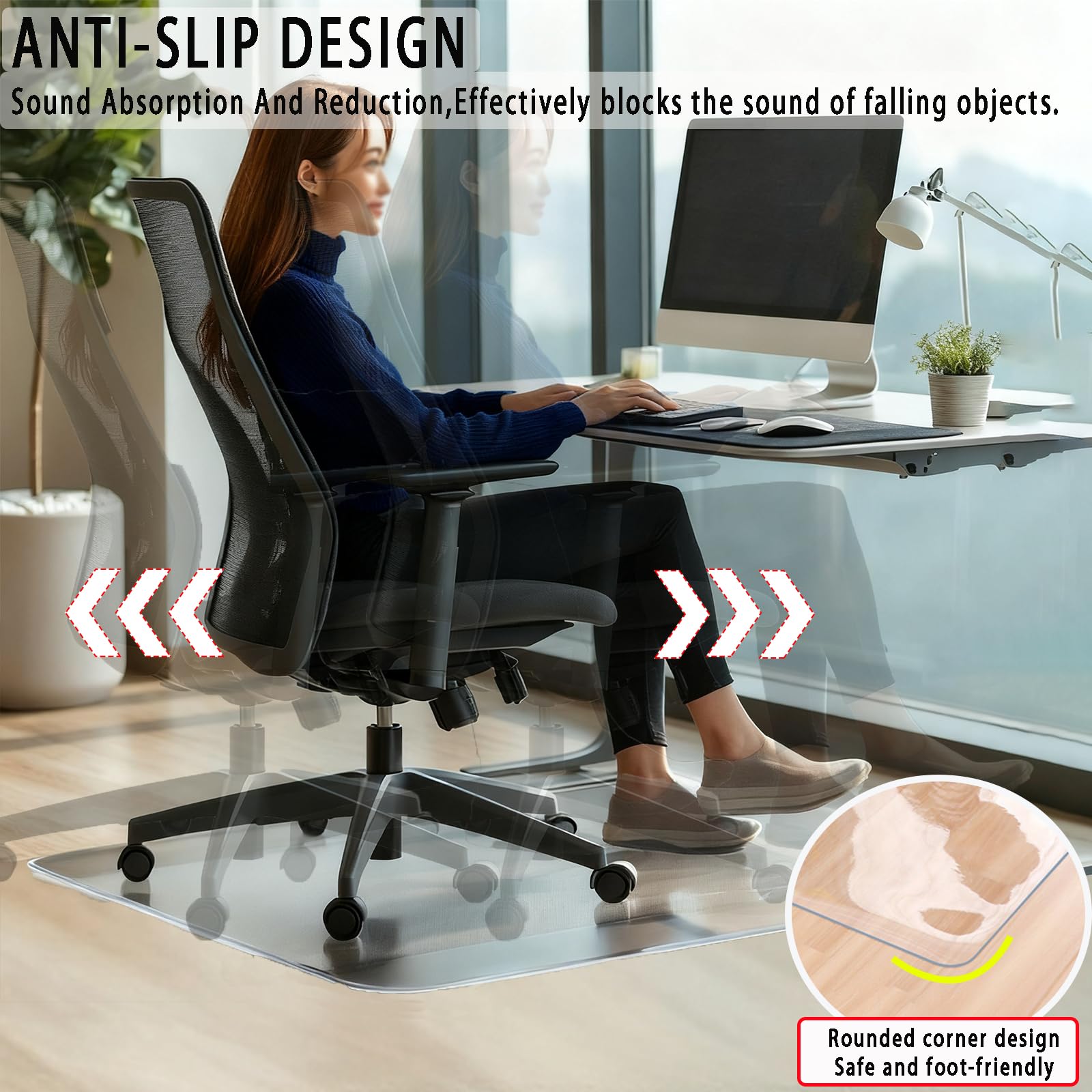 Tapis de chaise transparent pour sols durs, 91,4 x 121,9 cm, grand tapis de protection de bureau d'ordinateur, PVC transparent, anti-rayures, facile à nettoyer, pour la maison et le bureau