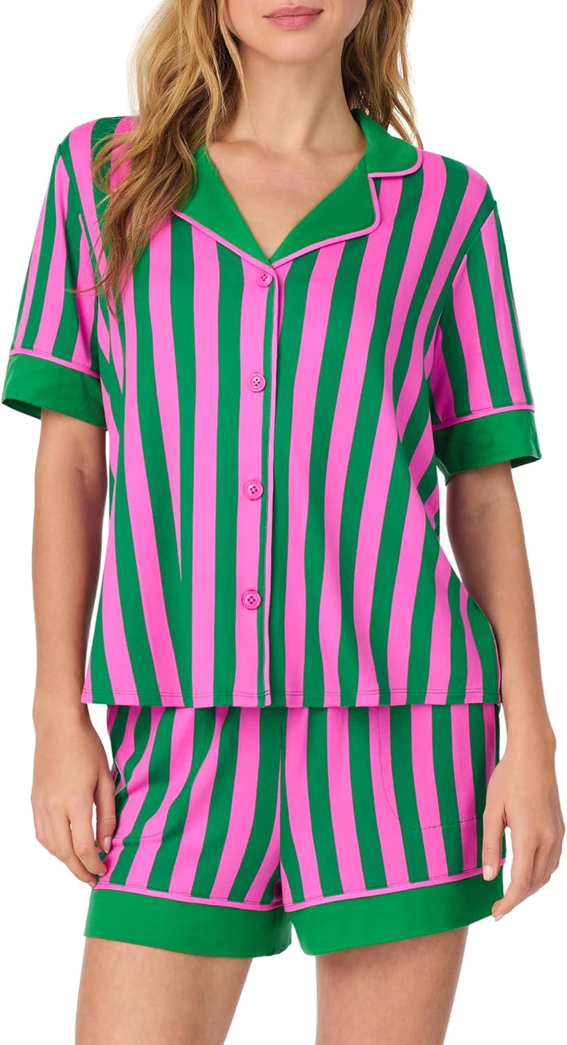 Room Service Womens Button Down Pajama Shirt & PJ Shorts Set - Soft and Stretchy Jersey - Lightweight Loungewear & Sleepwear