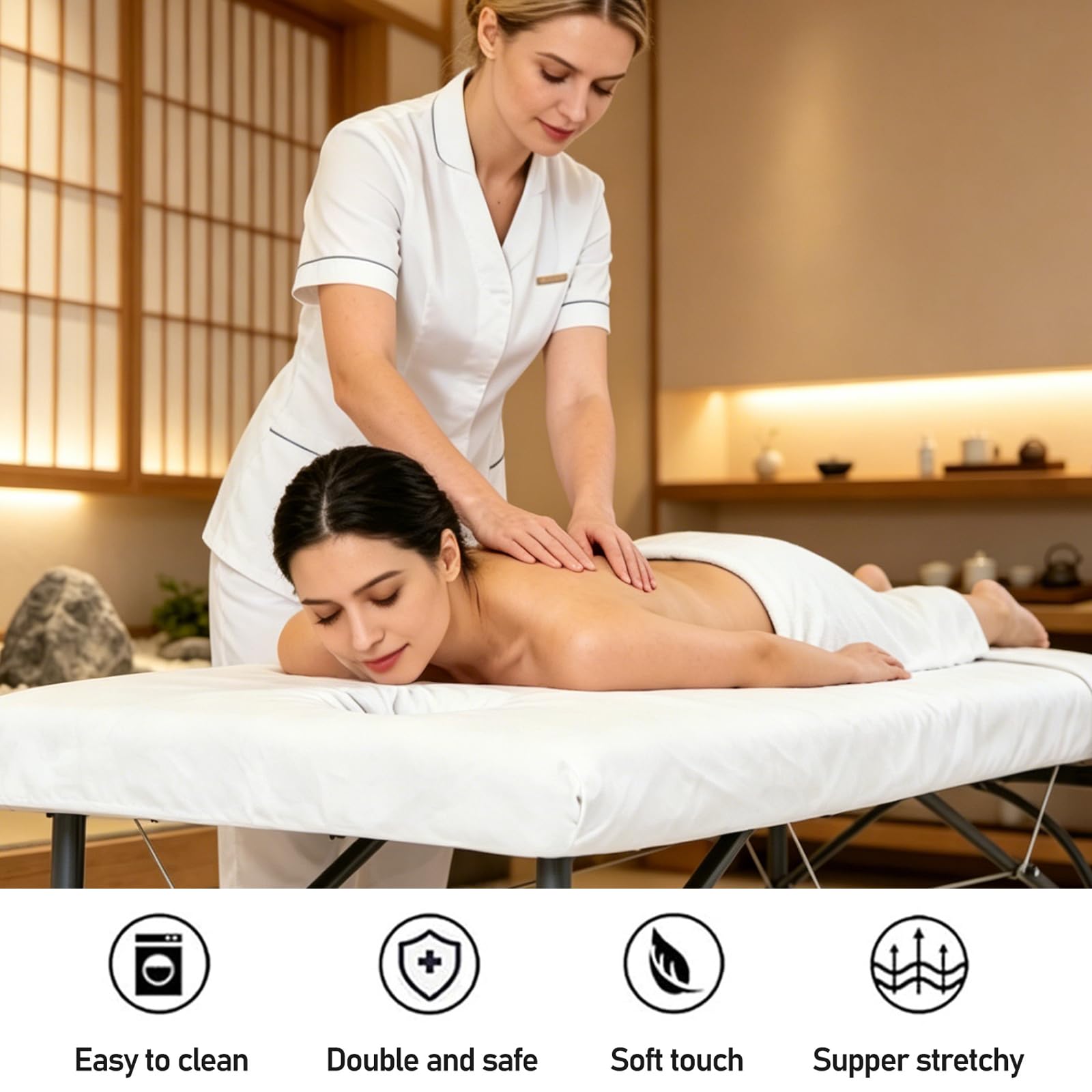 Spannbezug für Massageliegen mit Loch 70x190x12 cm Waschbar Hyperelastisch Weiß