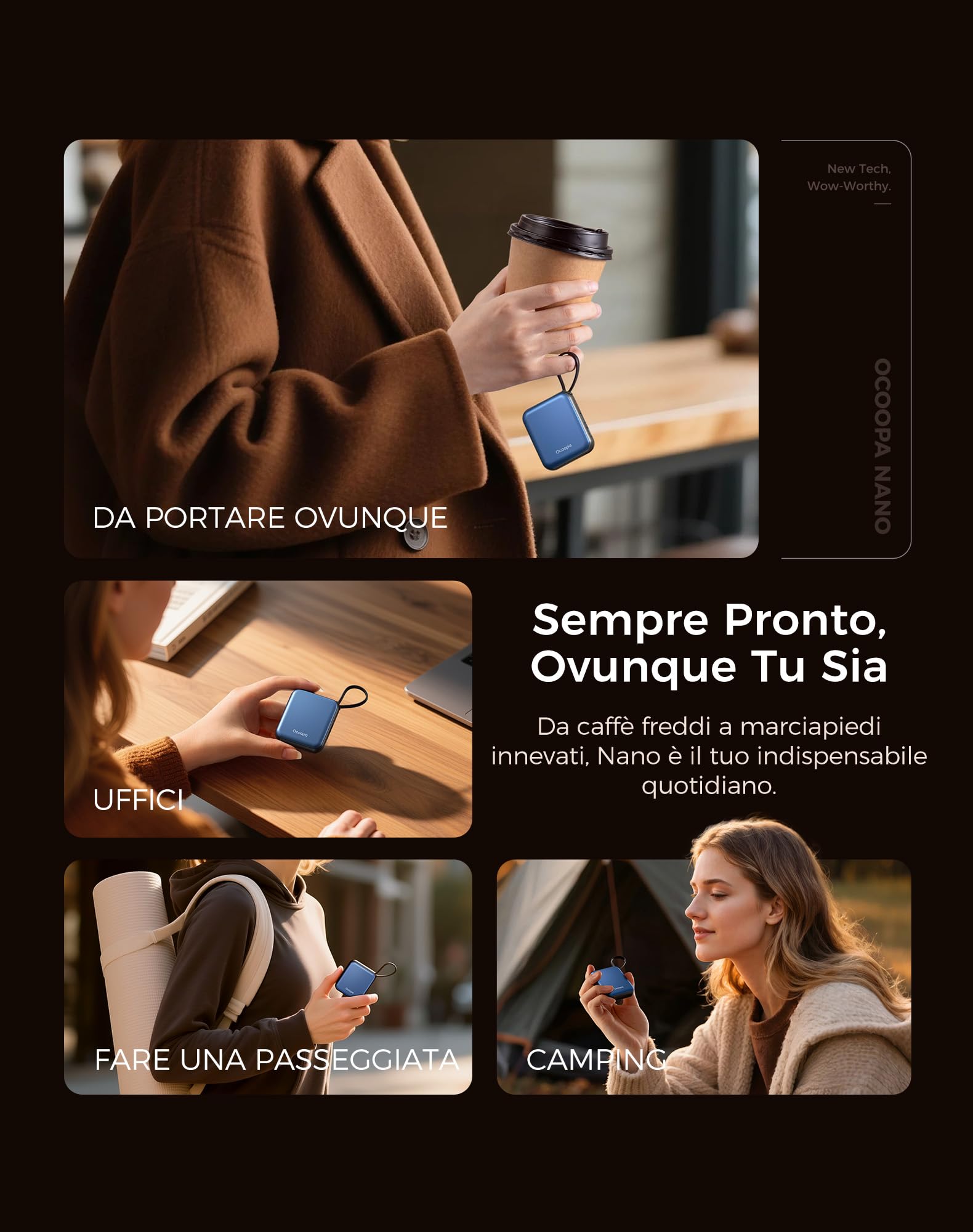 OCOOPA Scaldamani Elettrico 2 Pezzi, Portatile Scalda Mani USB Ricaricabile 4000mAh, 3 Livelli fino a 52°C, Utile Regalo di Natale, Ideale per Sci Invernale, Viaggi e Attività all’Aria Aperta,UT5 Nano