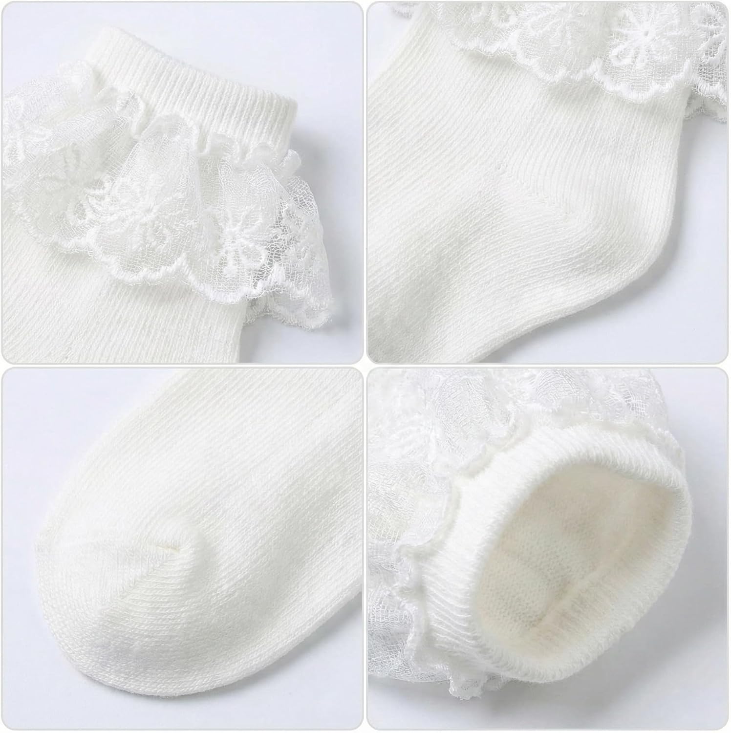6 Pairs Baby Girls Socks - Newborn Ruffle Lace Princess Frilly Knit Cotton Socks - Image 5