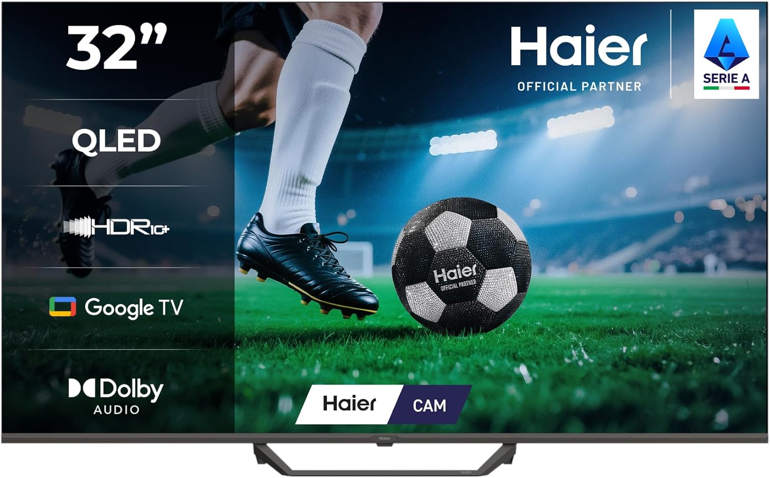 Haier QLED 4K UHD H32S80EFX Smart TV da 32″, Google TV, Dolby Audio, HDR 10, Telecomando intelligente, Assistente Google, Bluetooth 5.1, Gaming 120Hz, USB 2.0, DBX TV, HDMI 2.1 x 4