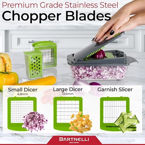 Miniatura 4 de Bartnelli Vegetal Chopper Food Slicer Pro | 15 piezas de utensilios de cocina multifunción para cebolla, verduras, rallador de queso, cortador de