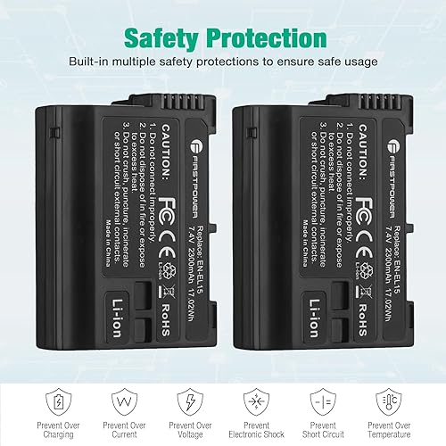 Miniatura 4 de FirstPower EN-EL15EN-EL15aEN-EL15b Batería compatible con Nikon Z5 Z6 Z6II Z7II D750 D850 D500 D7000 D7500 D7100 D7200 D600 D610 D800 D800 D800 10 1