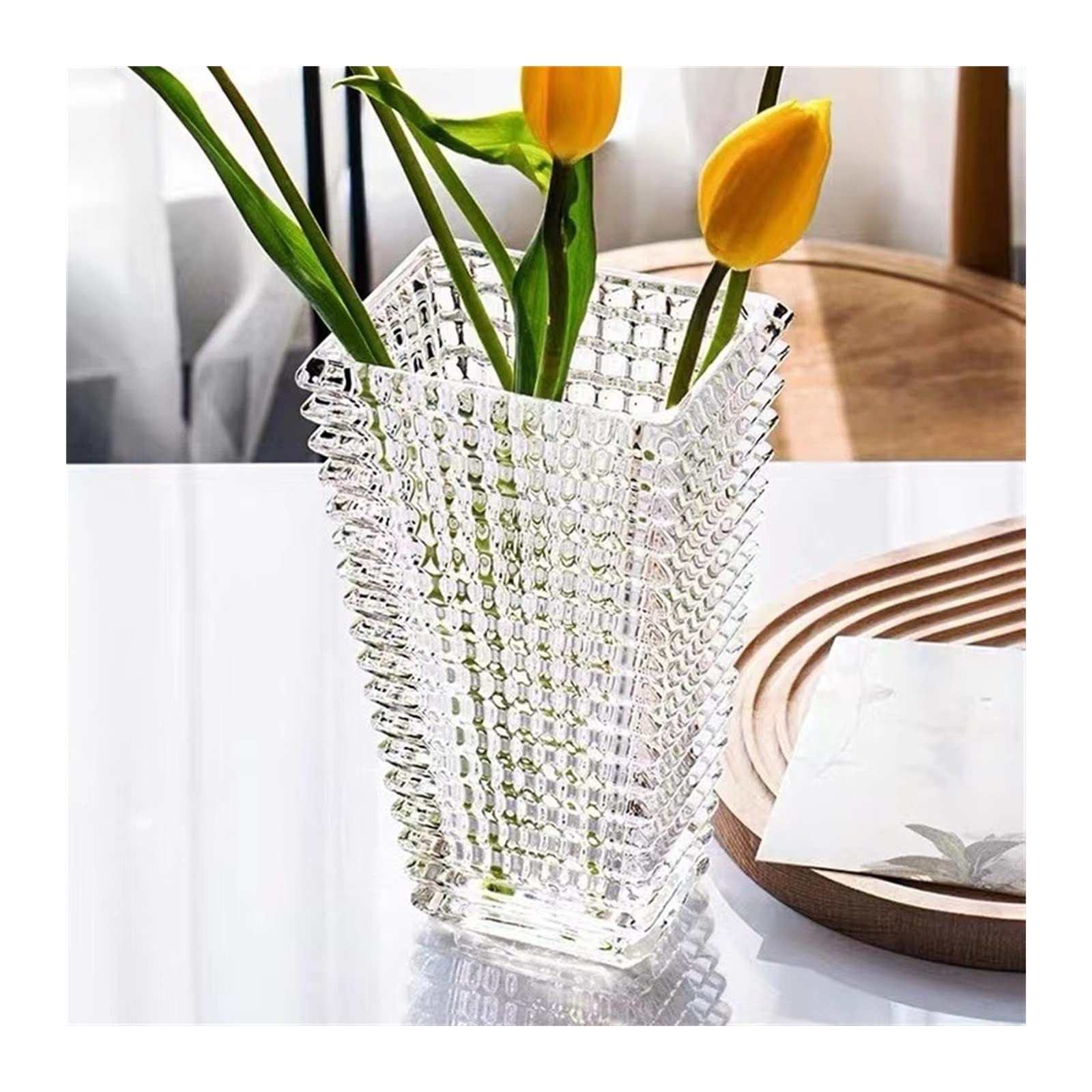 Bzgpmfud Clear Vase Desktop Flower Style Light Bright Crystal Glass Transparent Hotel Decoration Arrangement(,23Cm)