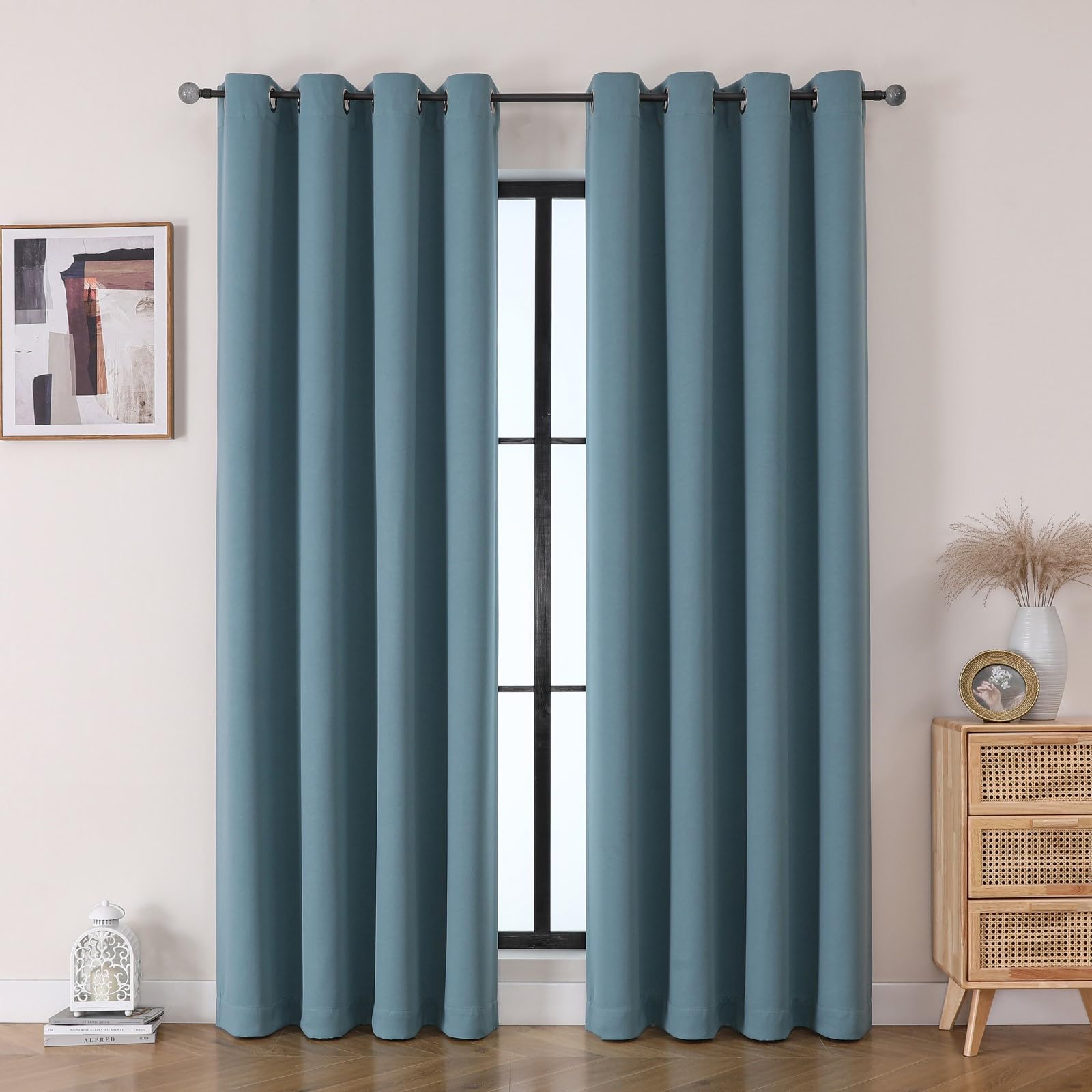 Flyfun Grommet Blackout Curtains for Bedroom and Living Room - 2 Panels Set Thermal Insulated Room Darkening Curtains (Teal, 52W x 84L)