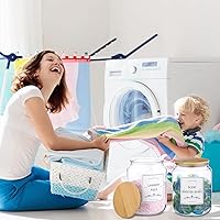 Vista 2 de Recipiente de cápsulas de lavandería con tapa de bambú hermética, frascos de vidrio para jarra de organización de lavandería. Contenedor de cápsulas