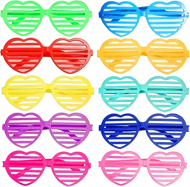 Lot de 10 lunettes de soleil néon années 80 - Accessoire déguisement cœur
