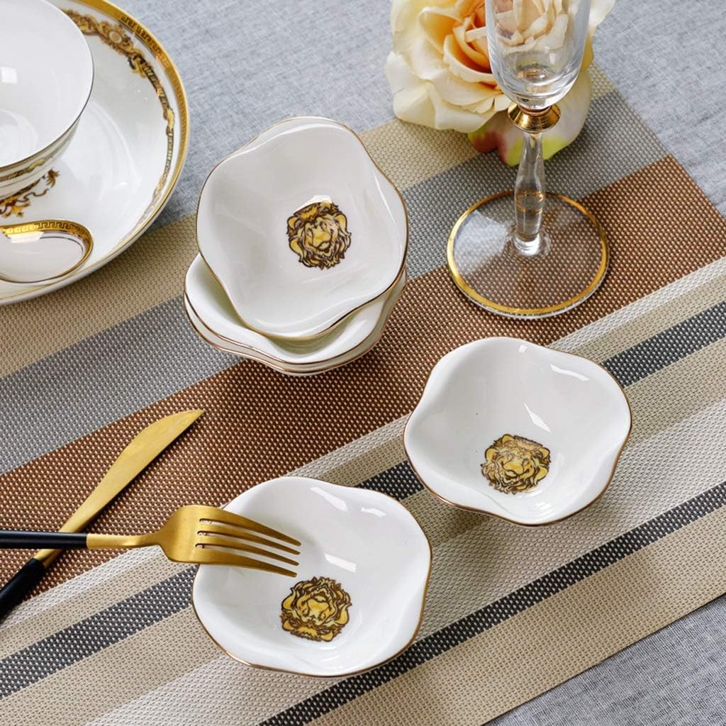 Sauce Dish Multipurpose Porcelain Side Dish Bowl Seasoning Dishes Soy Dipping Sauce Dishes-Set of 10-White Golden Sauce Bowls