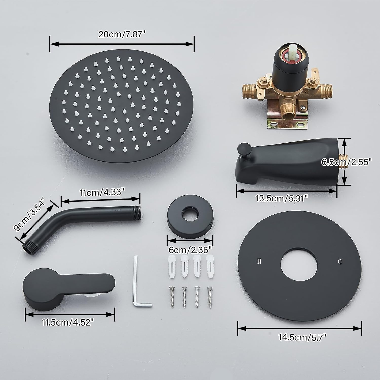 Shower Faucet Set Matte Balck Shower Sytem with 8 Inches Round Rain Shower Head,Zovajonia Shower Trim Kit with Brass Shower Valve,Shower Head and Tub Spout.……