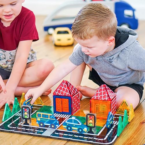 Miniatura 2 de Juguetes para niños, azulejos magnéticos, juego de carretera con juguetes de coche para niños y niñas de 3 años, paquete de expansión de bloques de