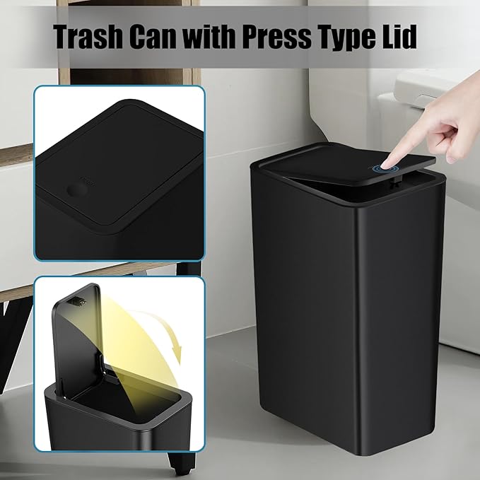 Basurero de baño TIPGO con tapa, 10 litros, negro miniatura 6