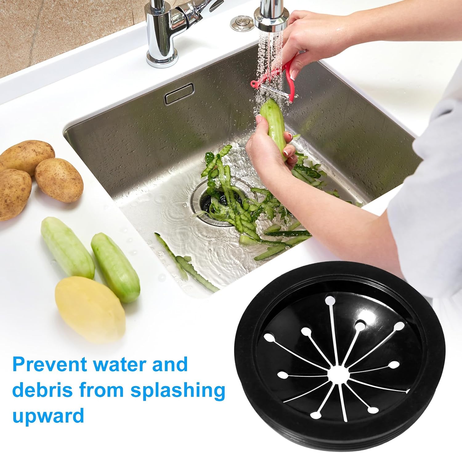 Kitchen Garbage Disposal Rubber Drain Insert,3pcs Garbage Disposal Cover,3 Inch Garbage Disposal Splash Guard,Disposal Splash Guard,Kitchen Sink Rubber Drain Guard, Black, FY616SCFJZ-1