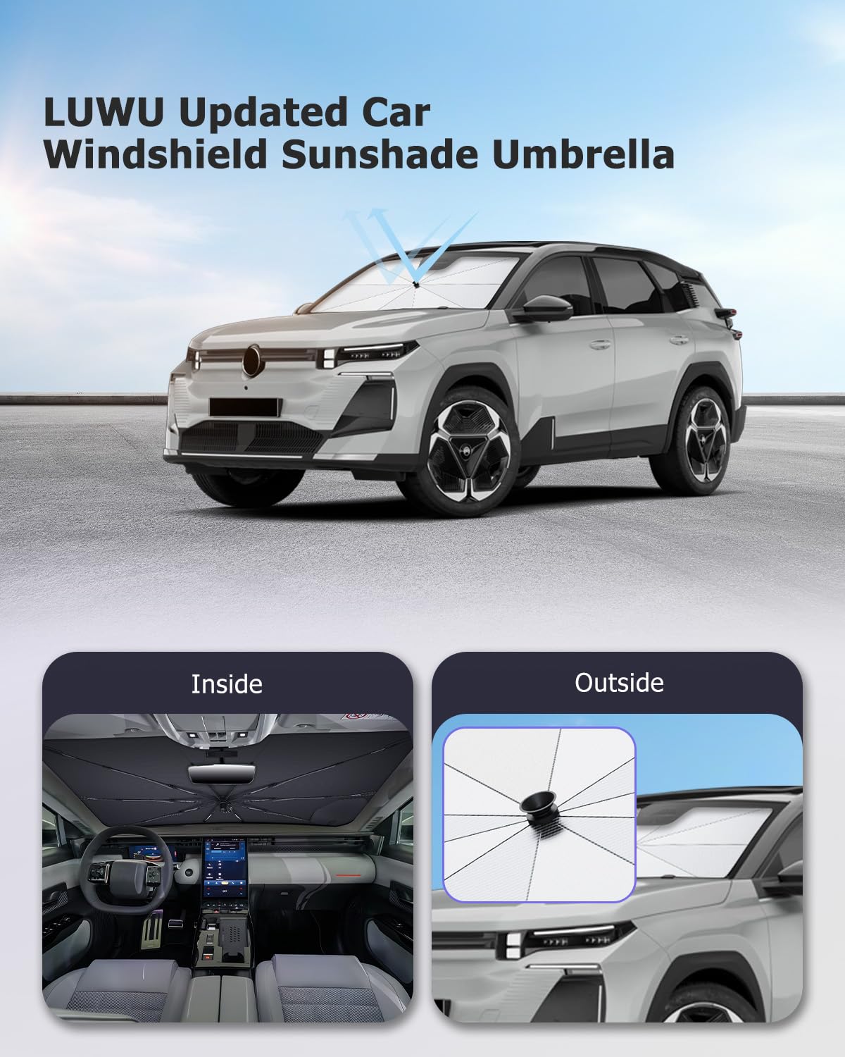 LUWU [Aggiornato] Ombrello Parasole Auto Compatibile con Citroen C5 Aircross Hybrid 2017-2025 Parabrezza Parasole Auto ad Ombrello Pieghevole per Parabrezza Anteriore Interno C5 Aircross Accessori