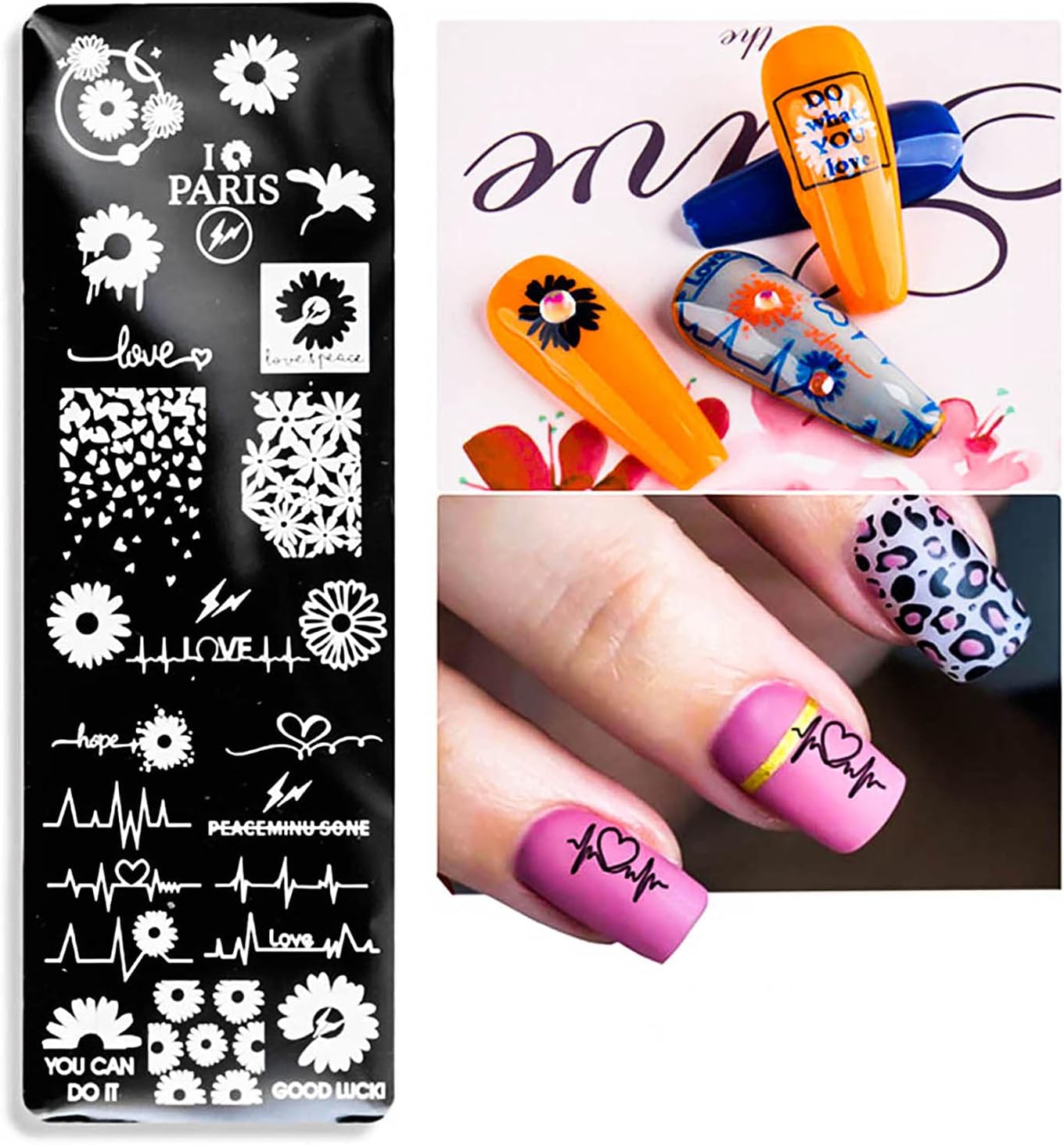 Nail Stamping Plate, DANNEASY 6 Pieces Nail Stamp Kit Nail Art Template Design Stamps Manicure Accessories With Nail Stamper, Scraper, Storage Bag (Natural Style)