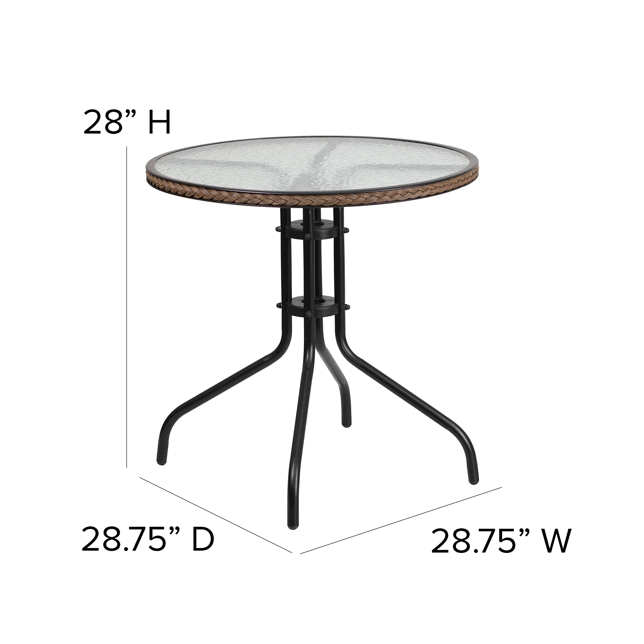 Flash Furniture 28'' Round Tempered Glass Metal Table with Dark Brown Rattan Edging