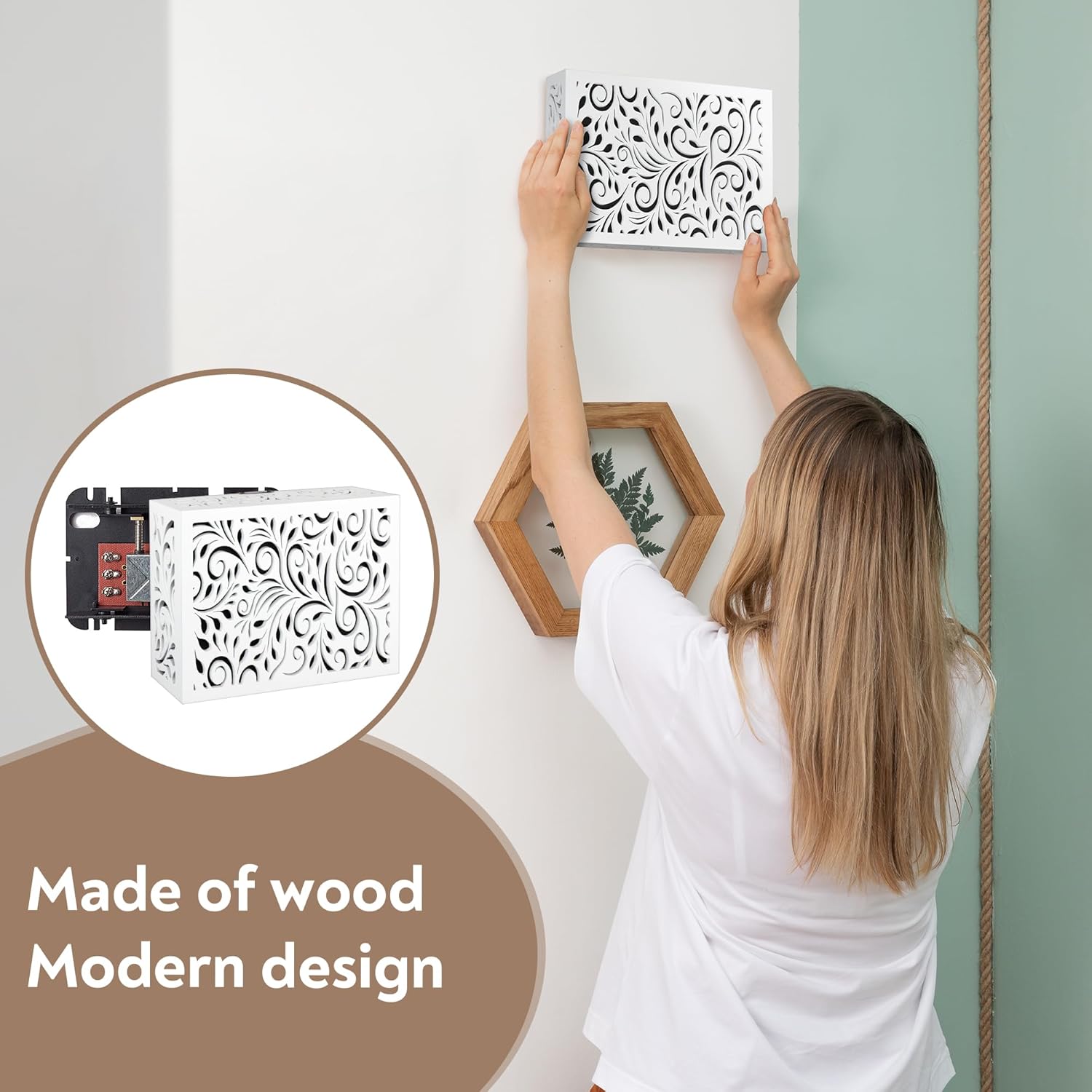Wooden Doorbell Chime Cover Box Only – Decorative Wall-Mounted Door Bell Cover for Indoor/Outdoor Use – Noise-Reducing, Easy to Install, Universal Fit (large seize (9.84” x 7.87” x 3.15”))