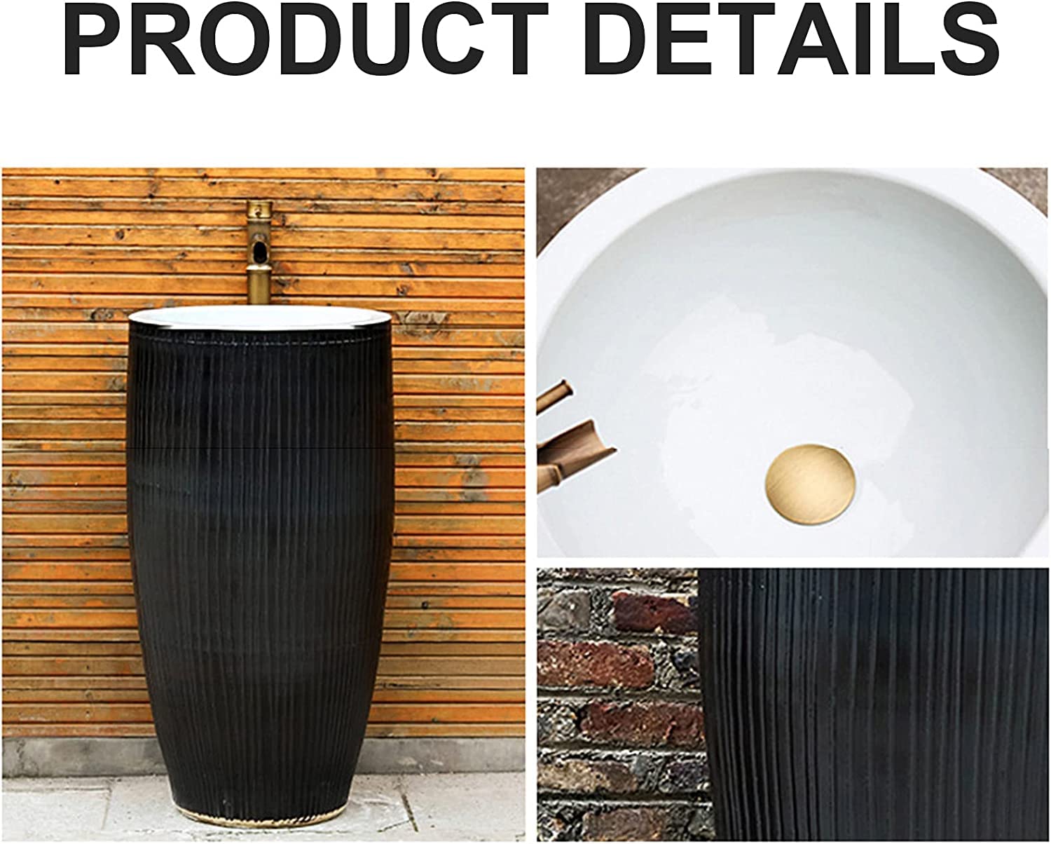 Lavello autoportante con piedistallo, lavabo da bagno in ceramica, lavabo da pavimento, facile da pulire, lavabo artistico per hotel e casa (A-42 x 83 cm)