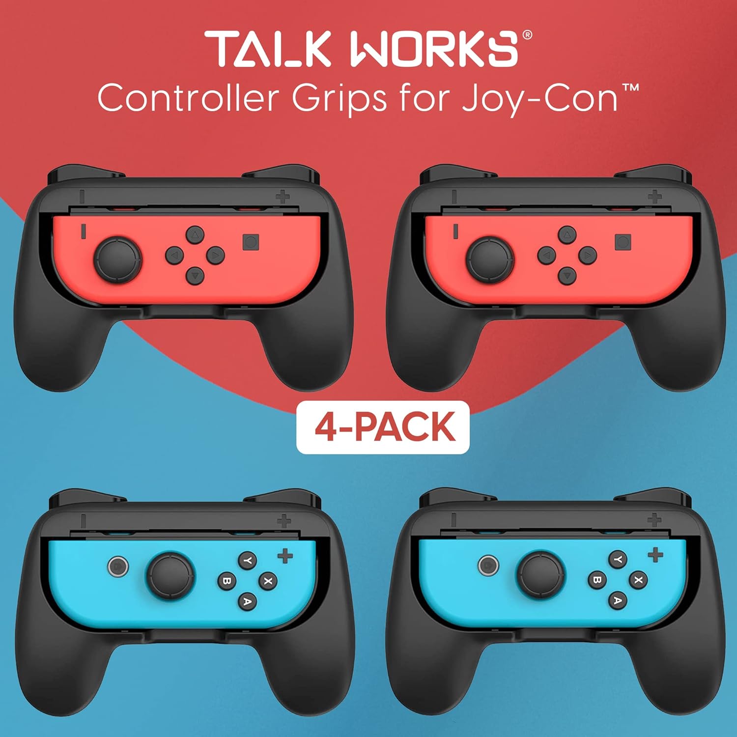 TALK WORKS Nintendo Switch + Switch OLED Joy-Con Controller Grips 4-Pack - Secure, Ergonomic, Black
