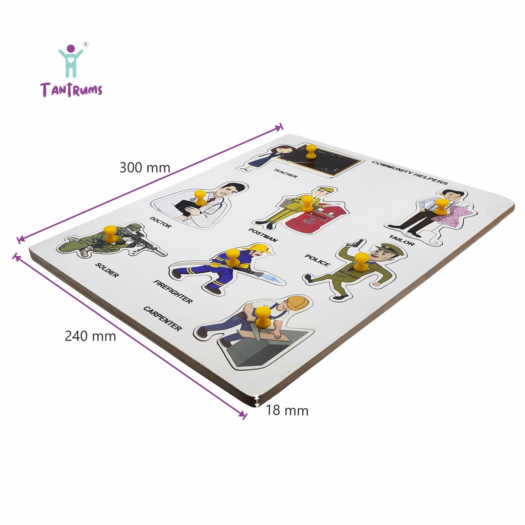 Tantrums Preschool Wooden Community Helper Puzzle for Kids Learning Helpful in Developing Hand Eye Concentration and Motor Skills with Self-Correcting Match ups (Multicolor 8 Pieces)
