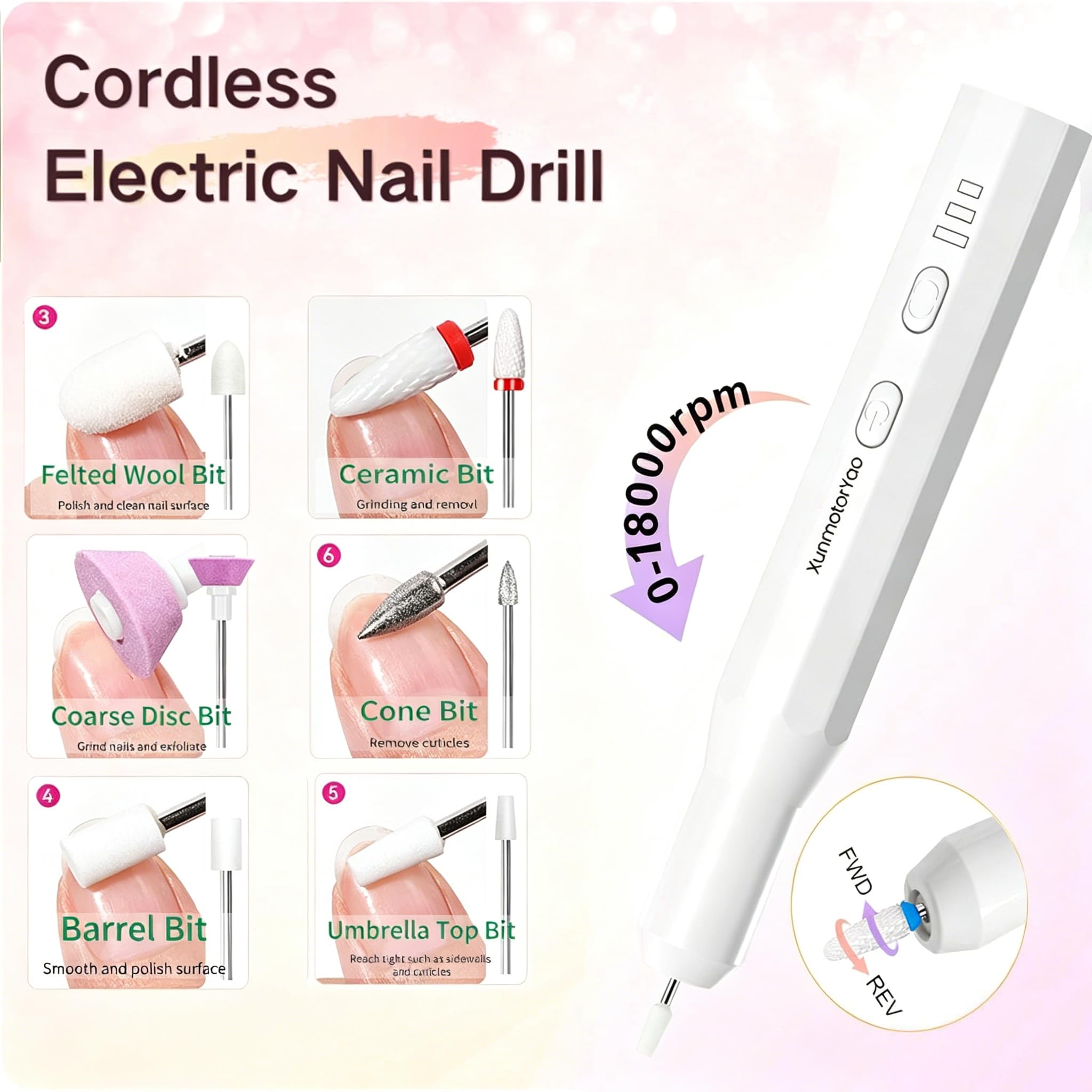 Fresa per Unghie Professionale Manicure Elettrico e Pedicure Set Lima Unghie Elettrica Trapano Chiodo per Casa e Salone con Set Strumenti di Lucidatura,Bianco