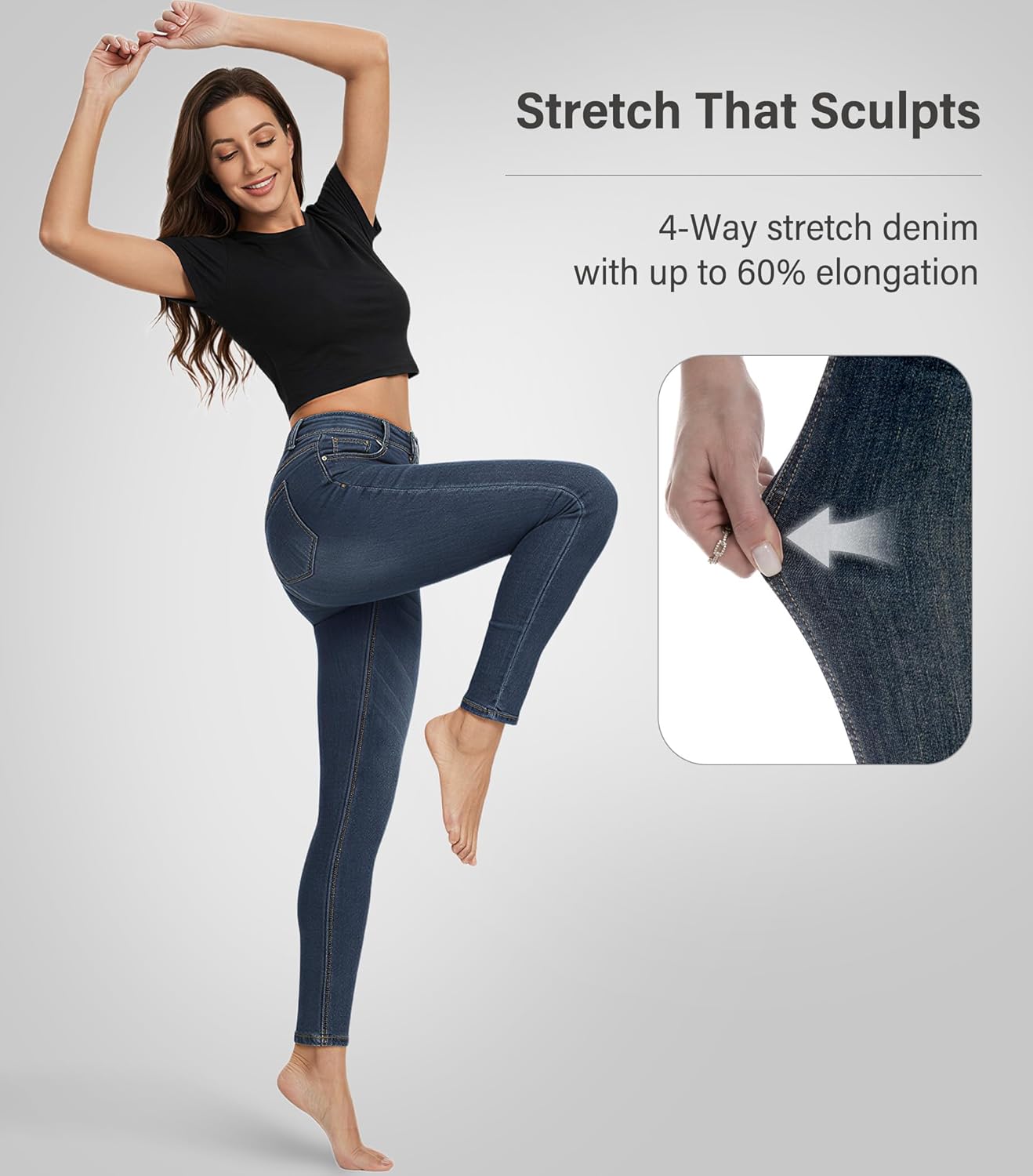 Ultra Stretch Butt Lifting High-Waisted Skinny Jeans for Women, Soft Denim Jeggings with Pockets