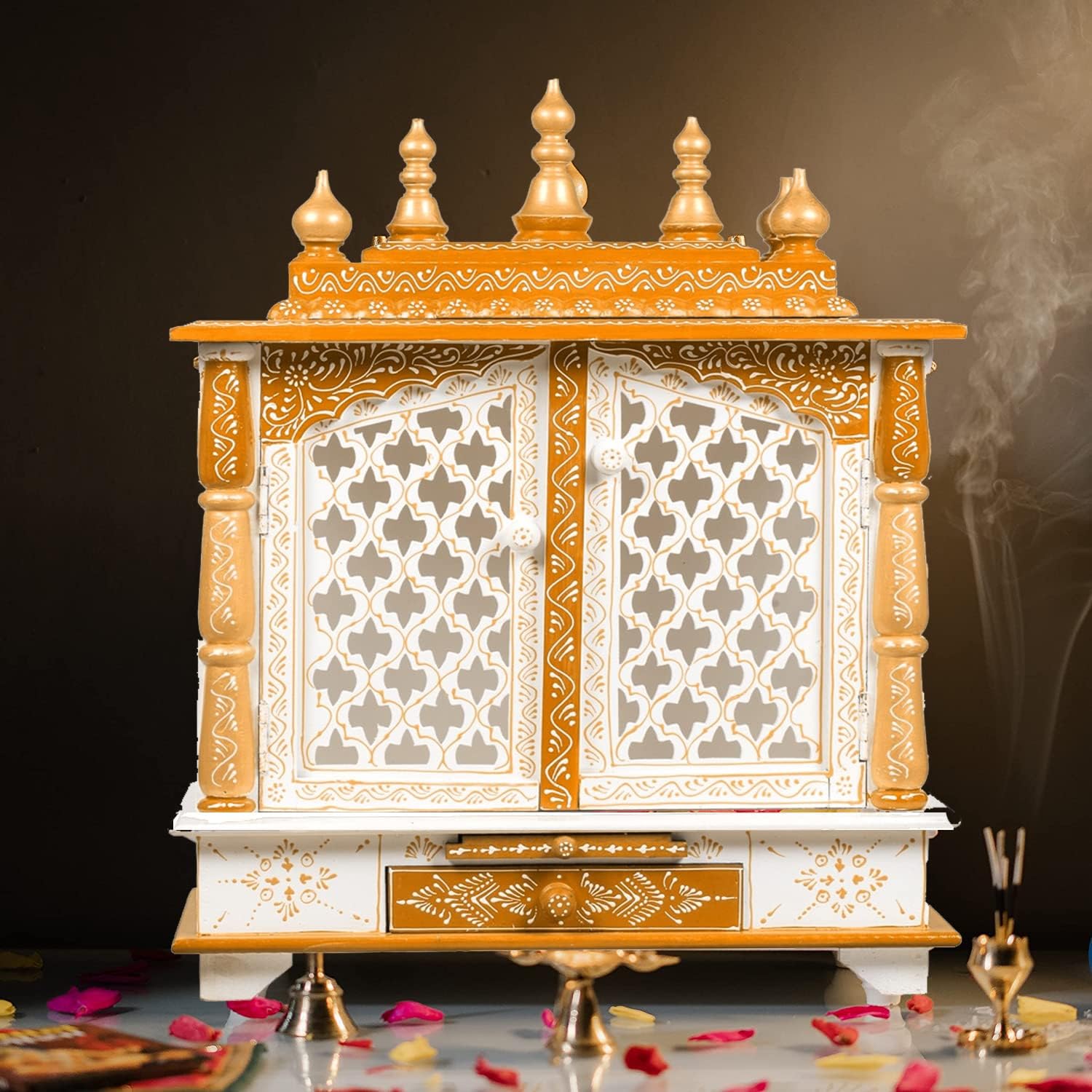 Kamdhenu Art and Craft Wooden Temple, Pooja Mandir, Pooja Mandap for Home (Red, 18 x 12 x 24 inch)